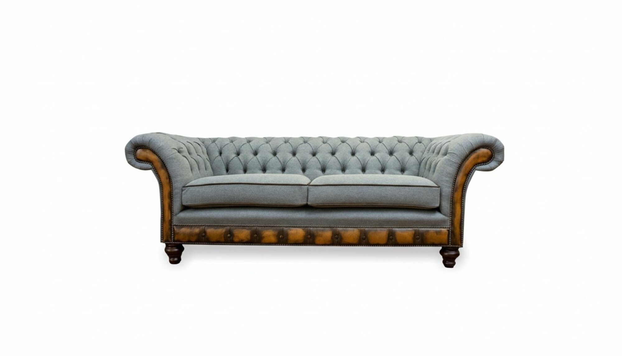 Chesterfield 3 Sitzer Grau Design Couchen Polster Sofas Samt Stoff Textil