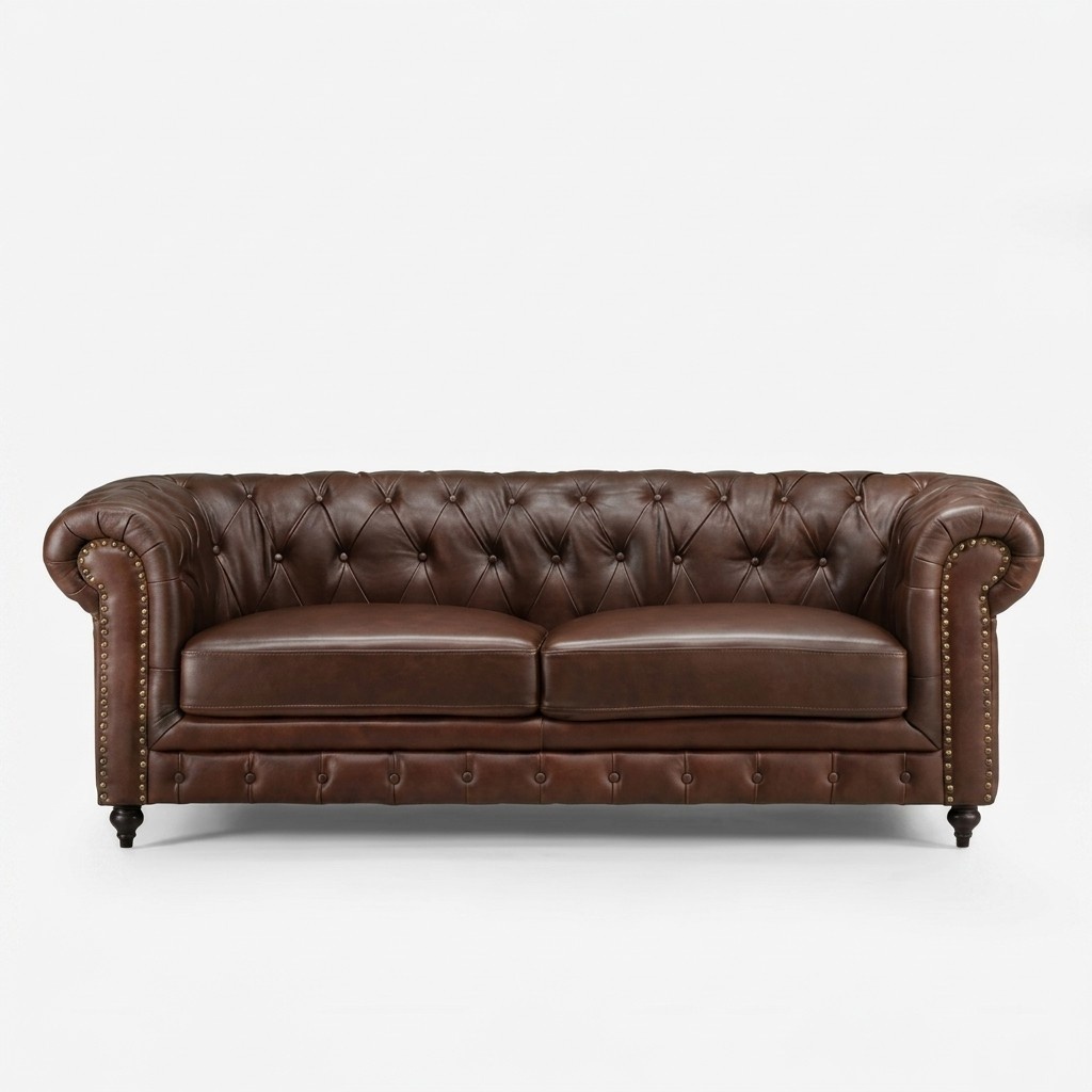 Chesterfield 3 Sitzer Klassische Luxus Barock Rokoko Textil Sofa Leder