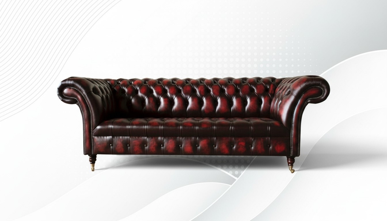 Chesterfield 3 Sitzer Leder Dunkelrot Modern Design Couchen Sofa Kreative
