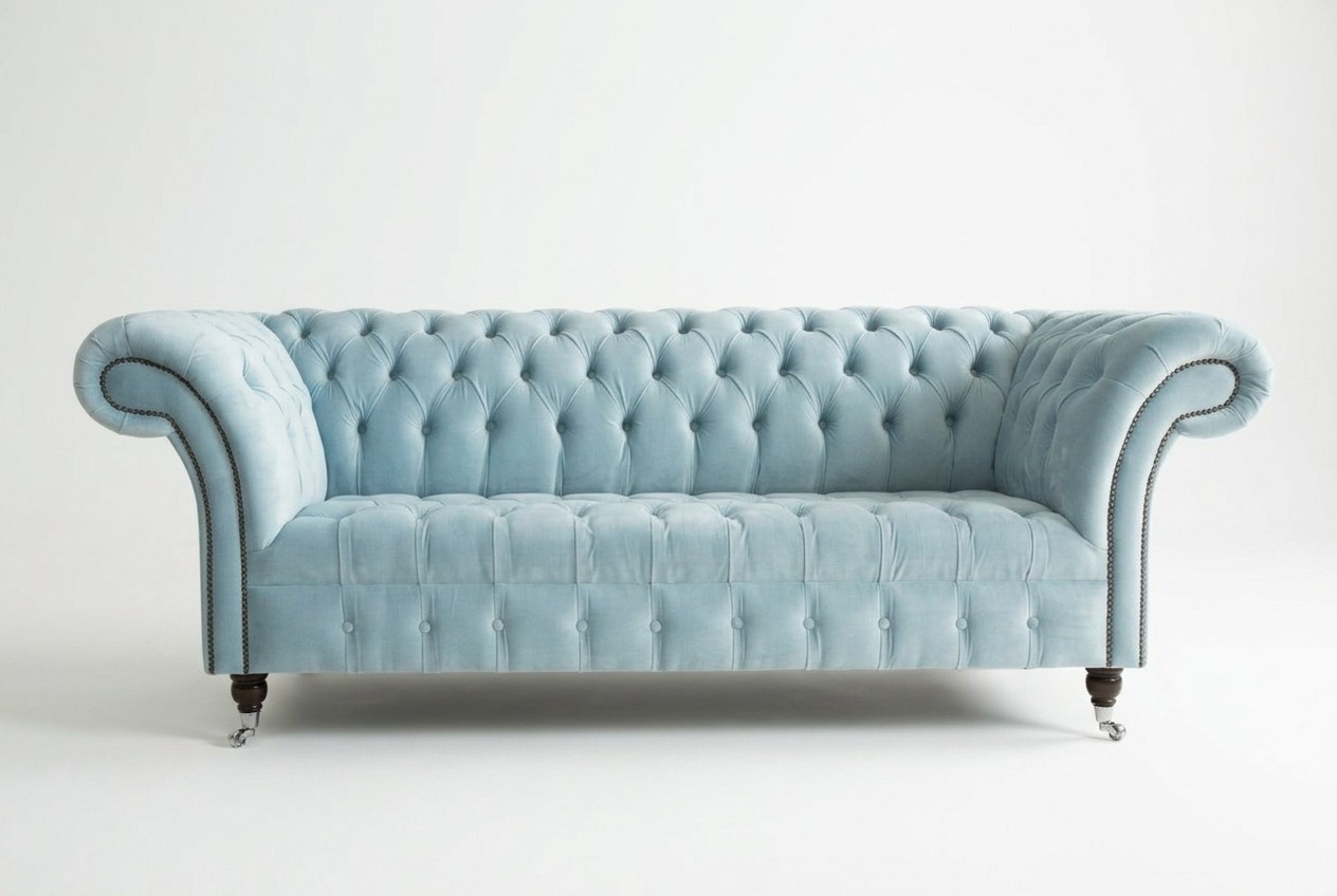 Chesterfield 3 Sitzer Polster Couch Leder Sofa Couchen Textil Modern Stil Blau