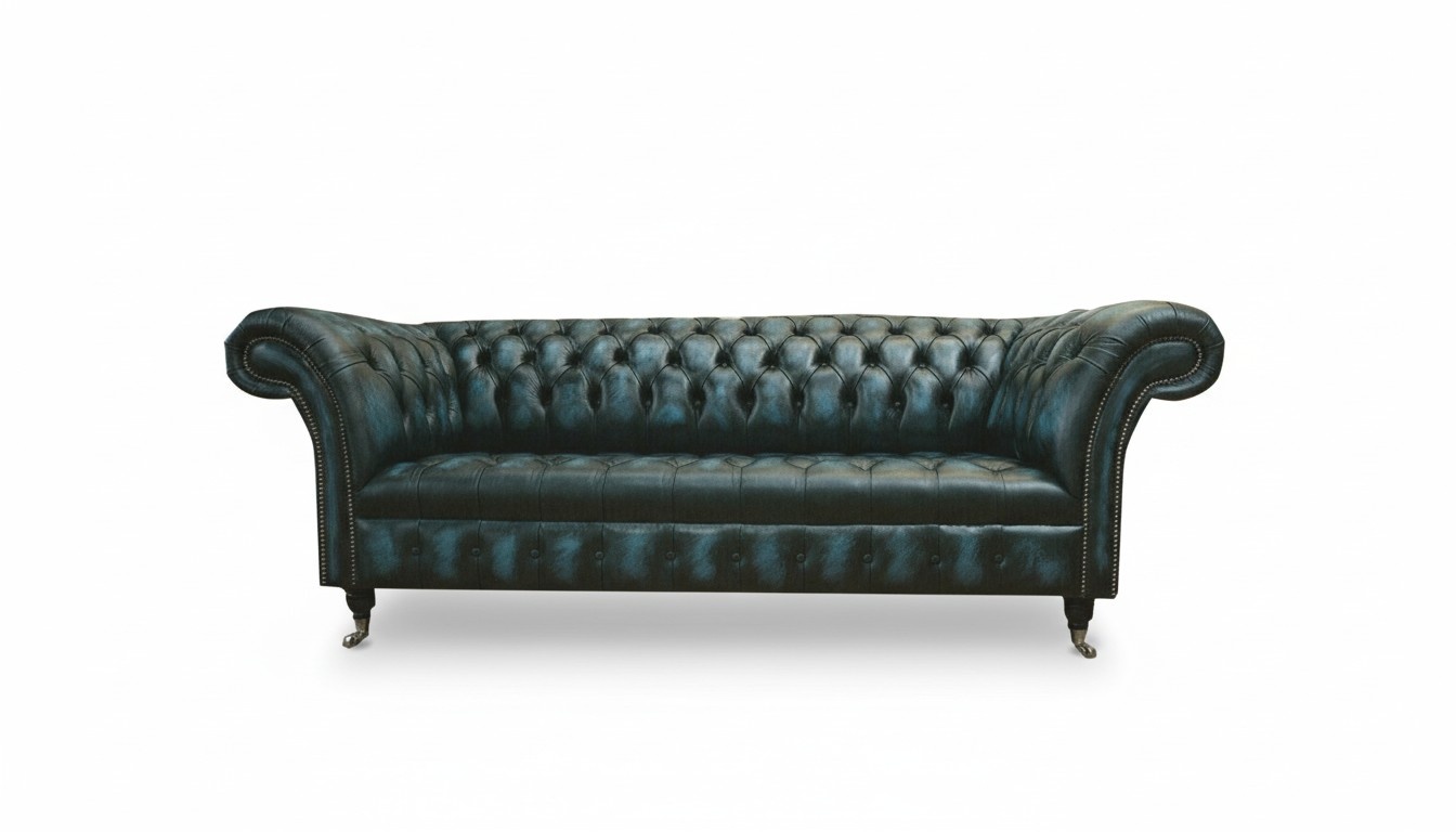 Chesterfield 3 Sitzer Schwarz Leder Wohnzimmer Modern Design Couchen