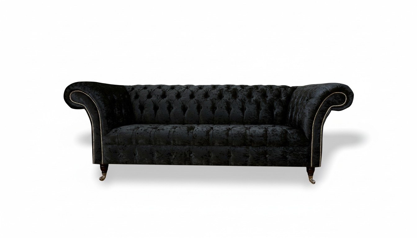 Chesterfield 3 Sitzer Schwarz Stoff Wohnzimmer Design Couchen Sofa
