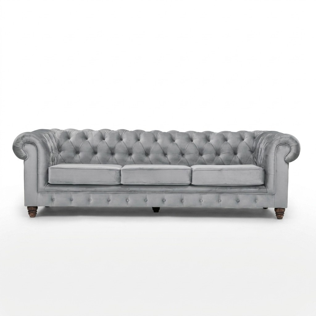Chesterfield 5 Sitzer Klassische Luxus Sofa Textil Leder Couch Silber