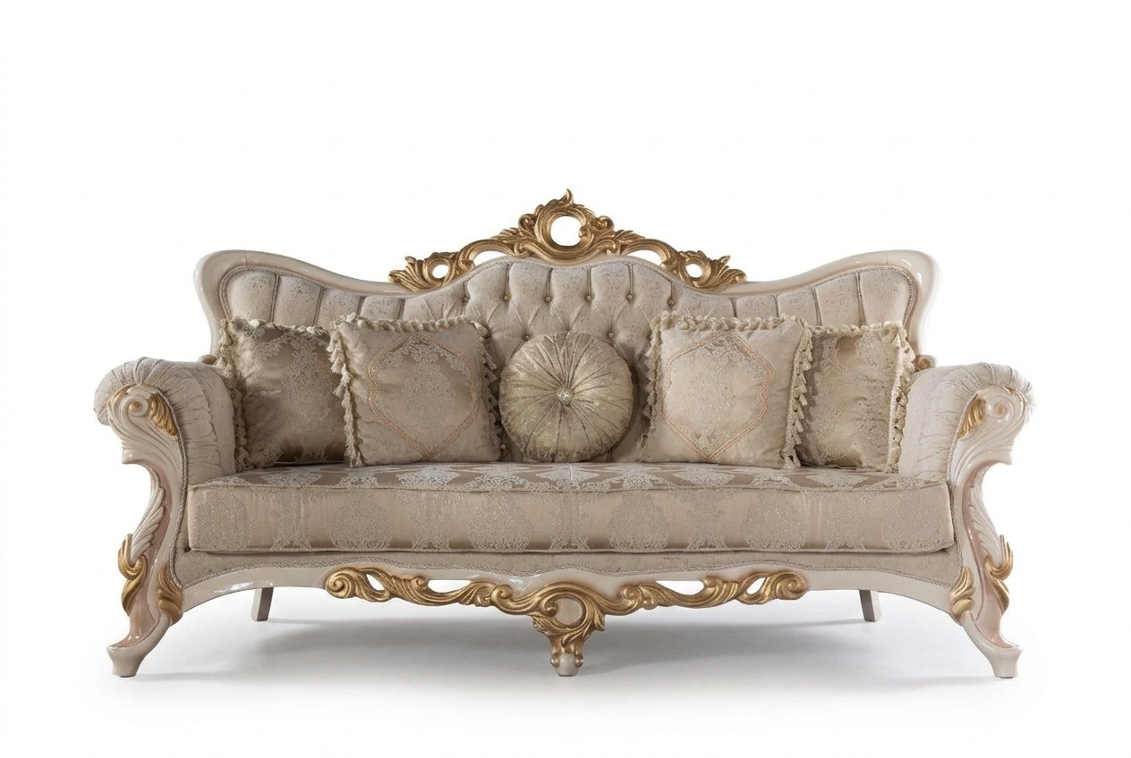 Chesterfield Barock Couch Möbel Sofa Couchen Stoff Gold Dreisitzer