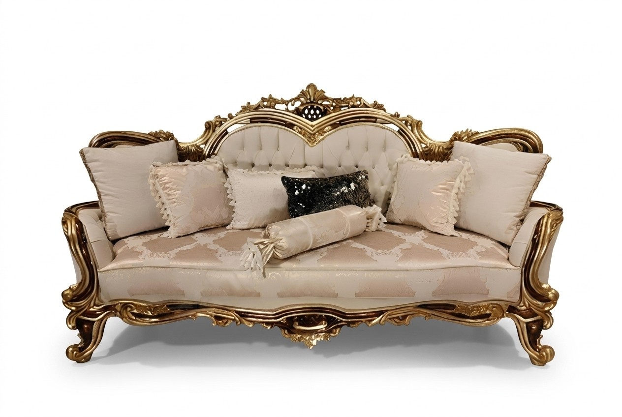 Chesterfield Barock Dreisitzer Couch Möbel Sofa Couchen Stoff Beige