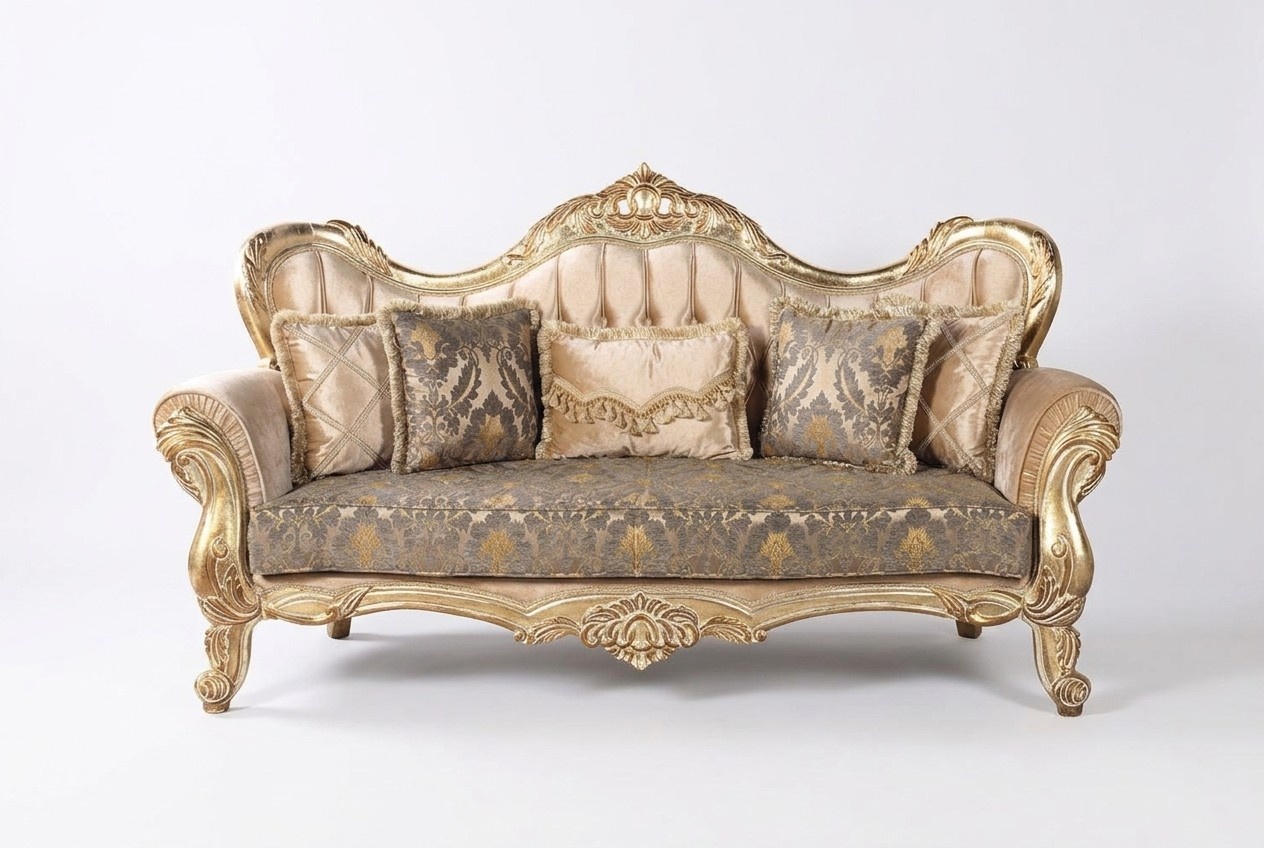 Chesterfield Barock Dreisitzer Couch Möbel Sofa Stoff Gold Couchen