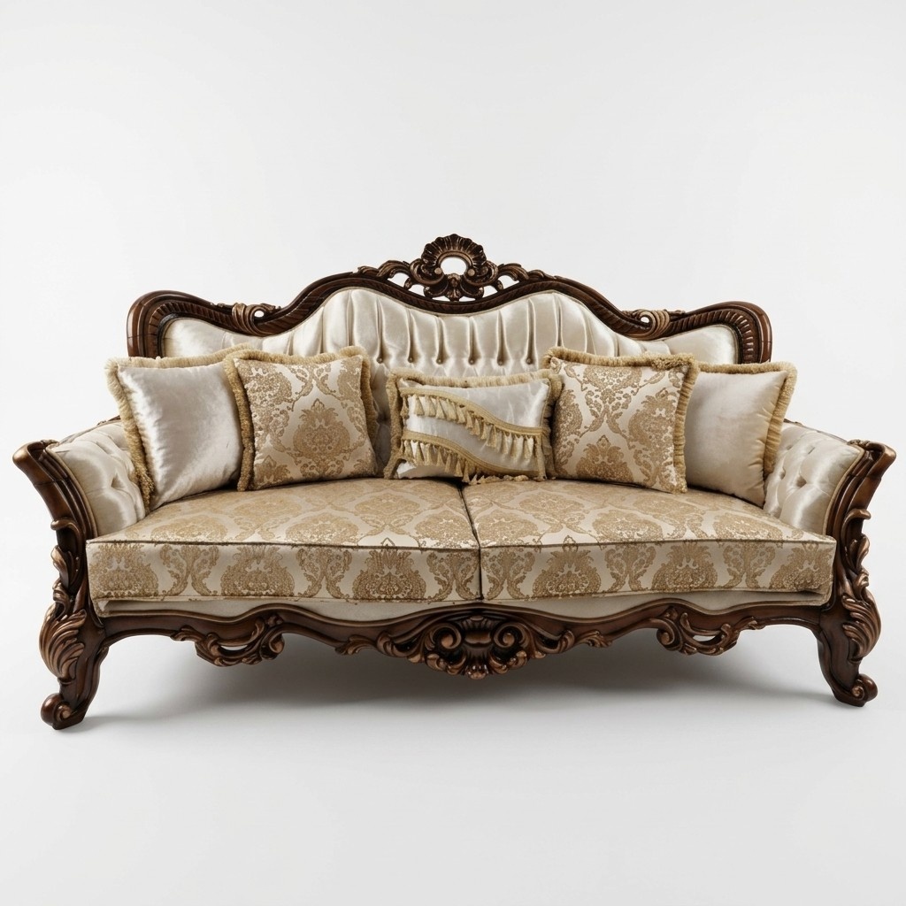 Chesterfield Barock Dreisitzer Möbel Sofa Couchen Stoff Gold Couch