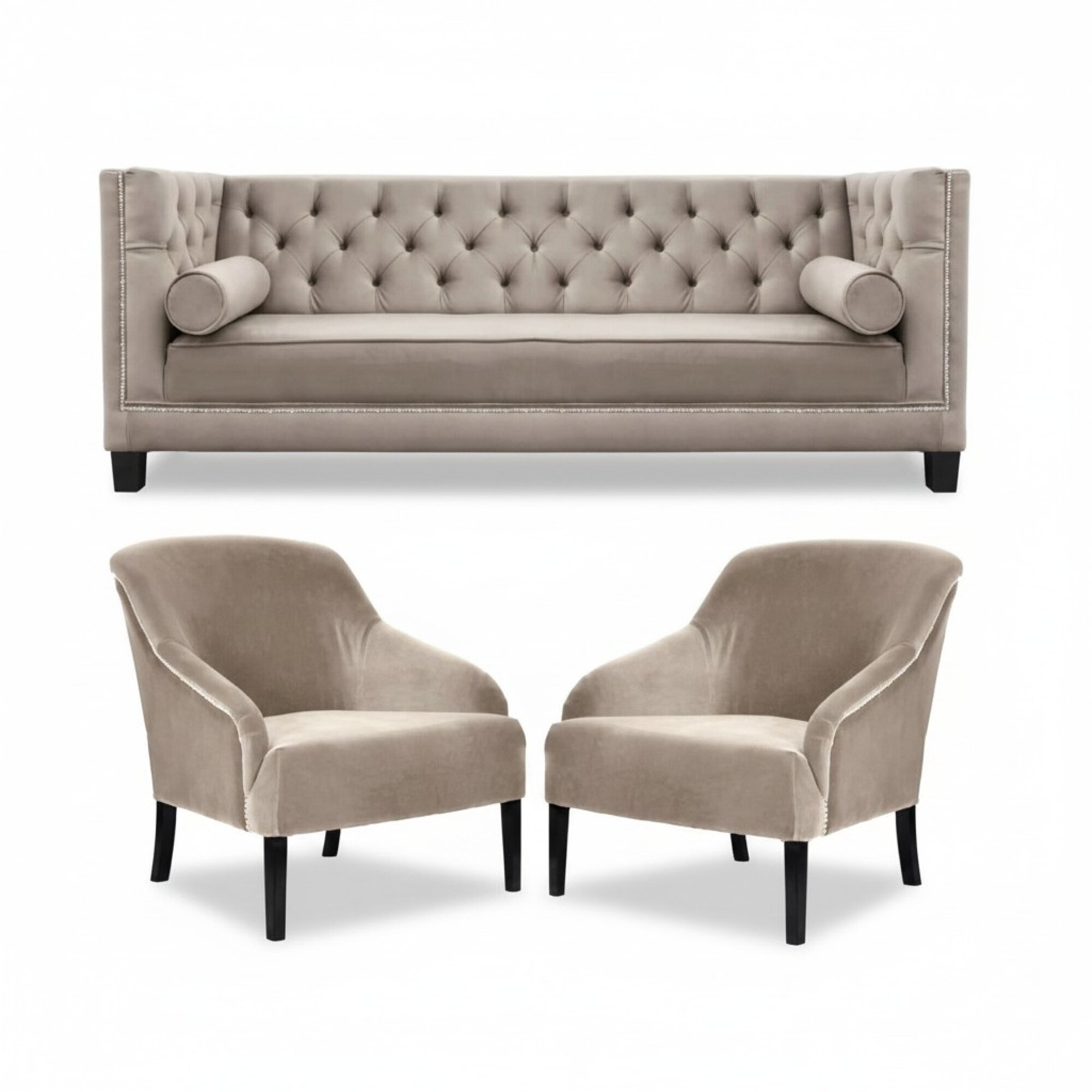 Chesterfield Beige Sessel Luxus Möbel Garnituren Textil Stoff Couchen