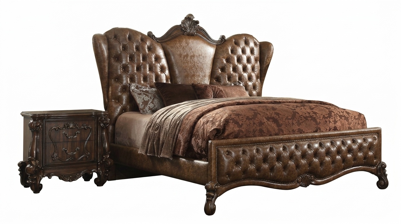 Chesterfield Bett 2x Nachttische 3tlg. Set Möbel Barock Rokoko Schlafzimmer