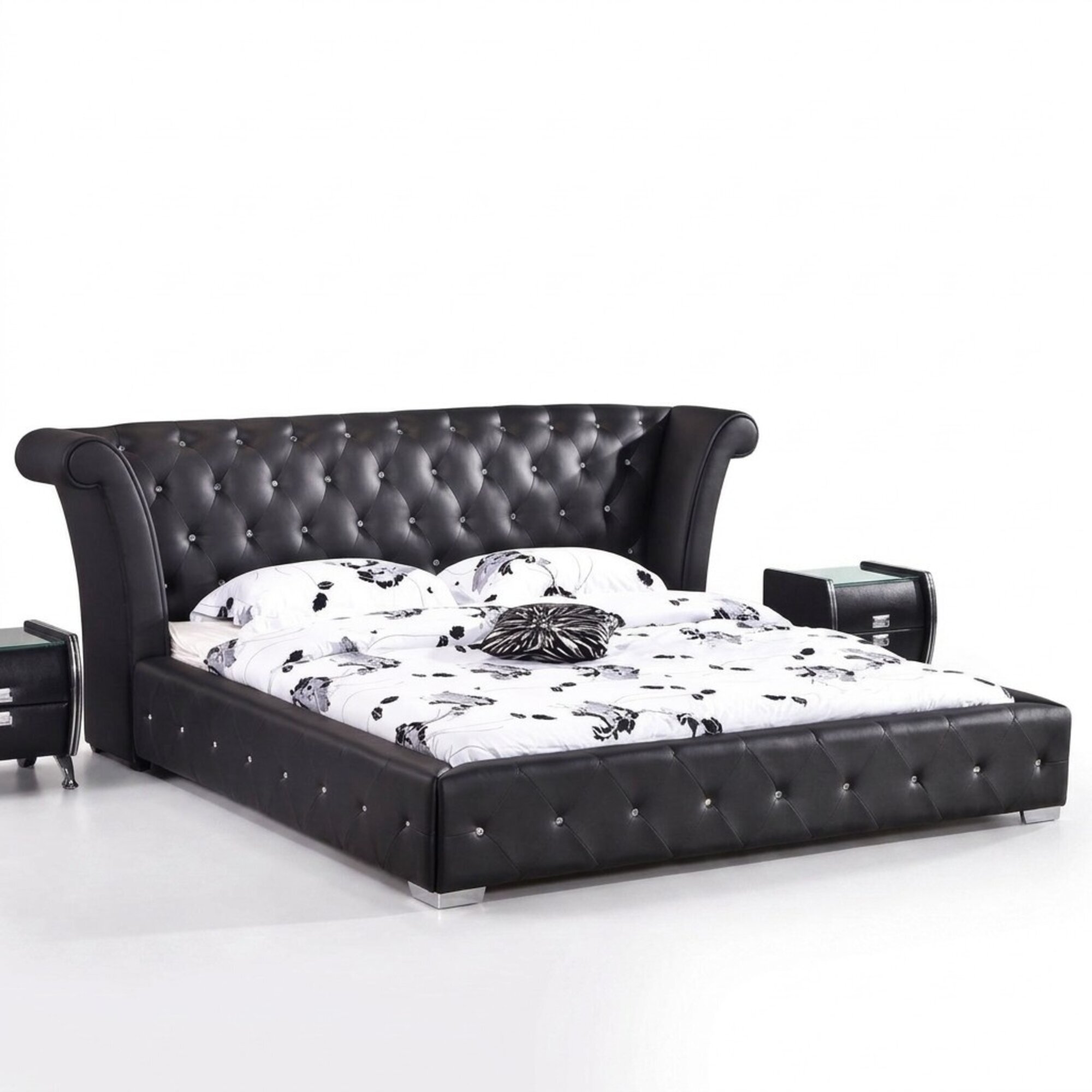Chesterfield Big Bett XXL Kopfteil Betten Polster Hotel Samt Schwarz Stoff