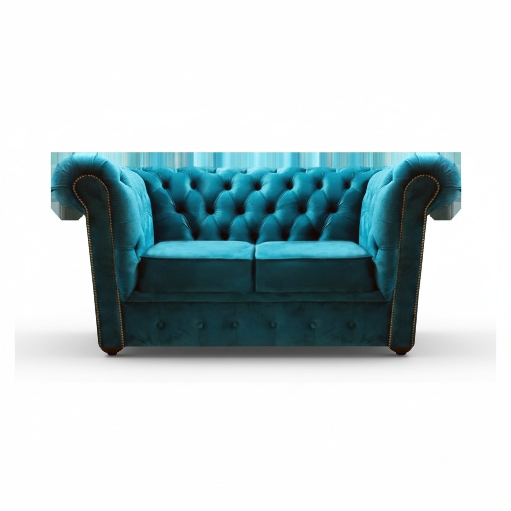 Chesterfield Blau Sofa Zweisitzer Couch Wohnzimmer Einrichtung Neu Textil
