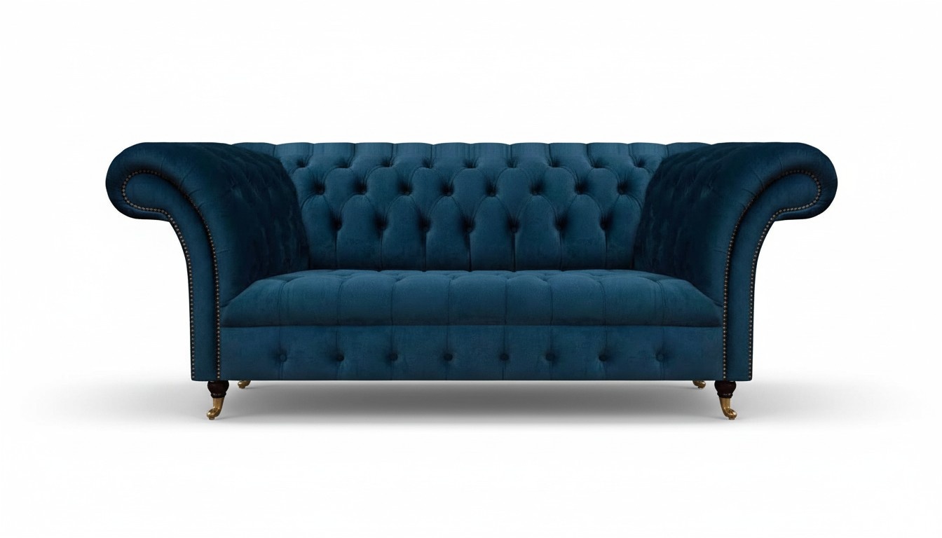 Chesterfield Blauer Polster Zweisitzer Designer Wohnzimmer Textilmöbel