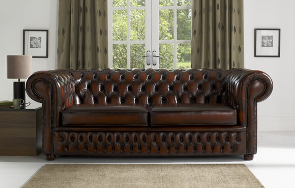 Design Chesterfield Sofagarnitur 3- Sitzer Couch Leder Braun Polster