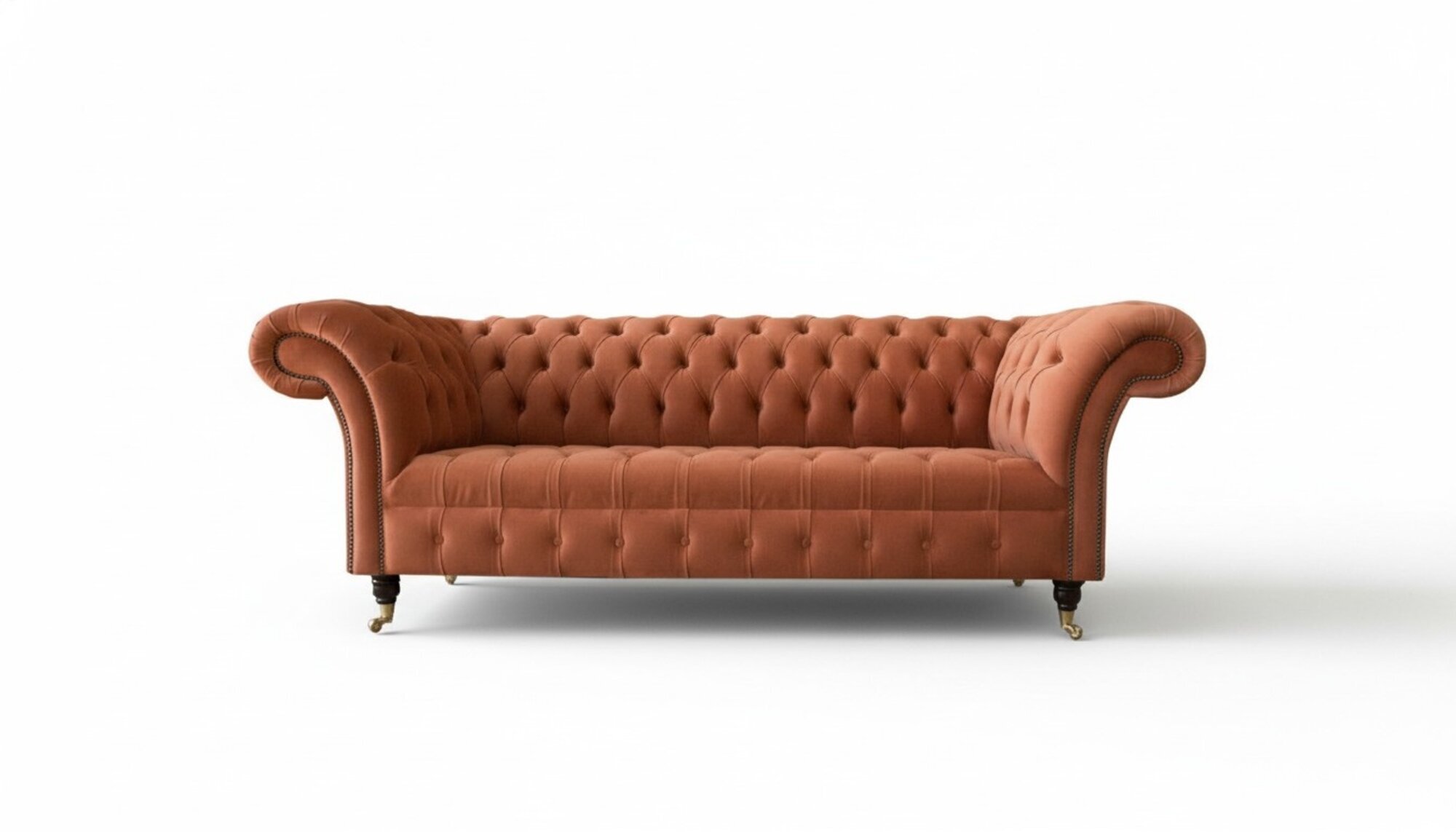 Chesterfield Braun Dreisitzer Stoff Wohnzimmer Design Polster Sofa Neu