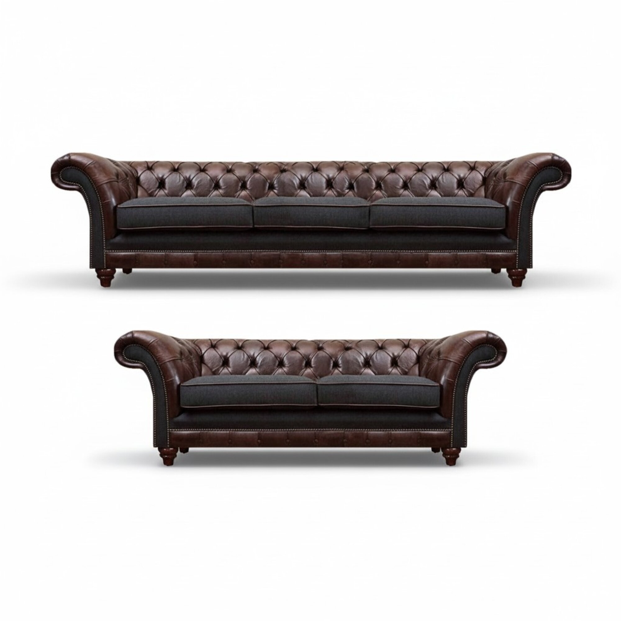 Chesterfield Braun-Graue Wohnzimmer Couchgarnitur Moderne Sofas 2tlg
