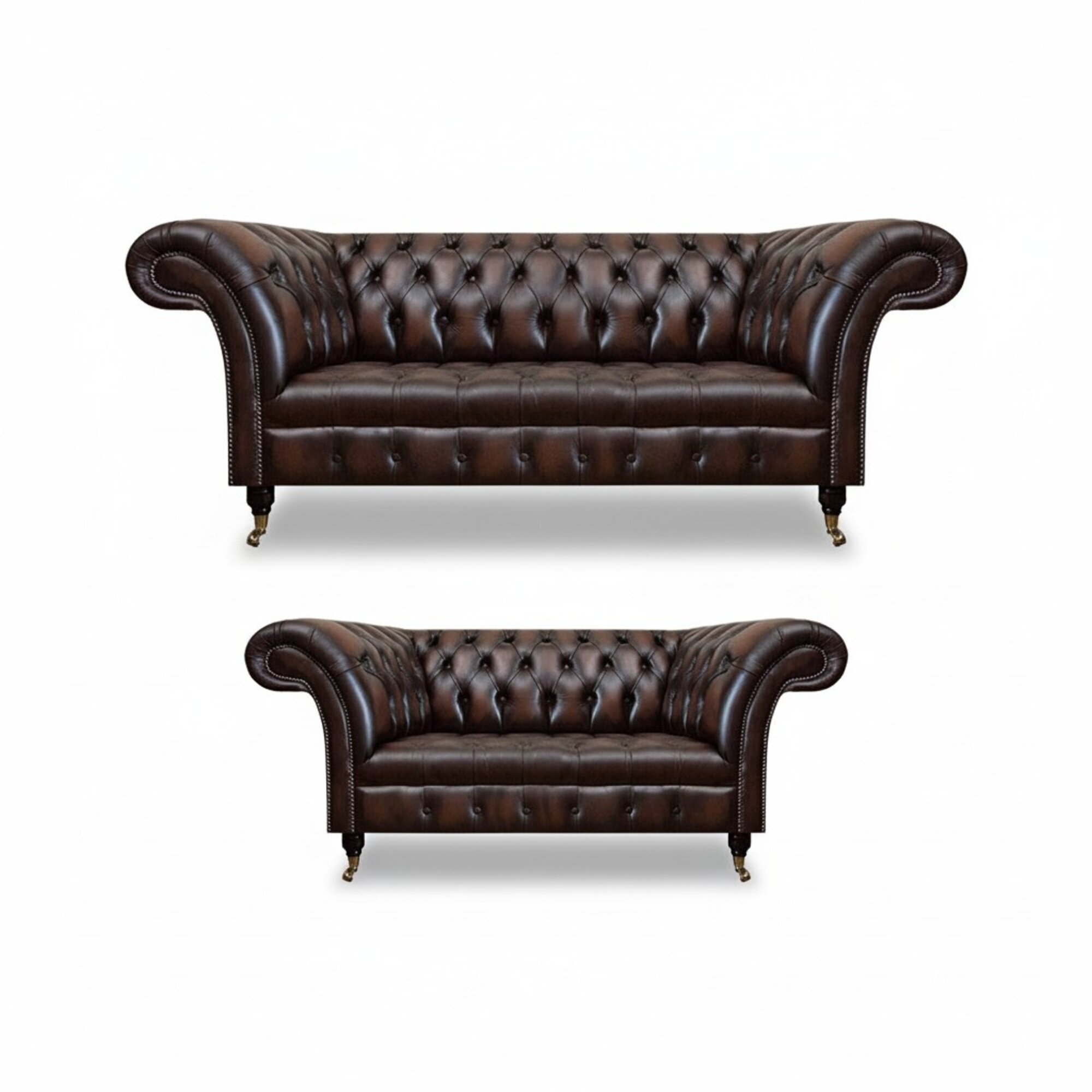 Chesterfield Braun Sofa Set Dreisitzer Sofa Couch Zweisitzer Wohnzimmer Neu