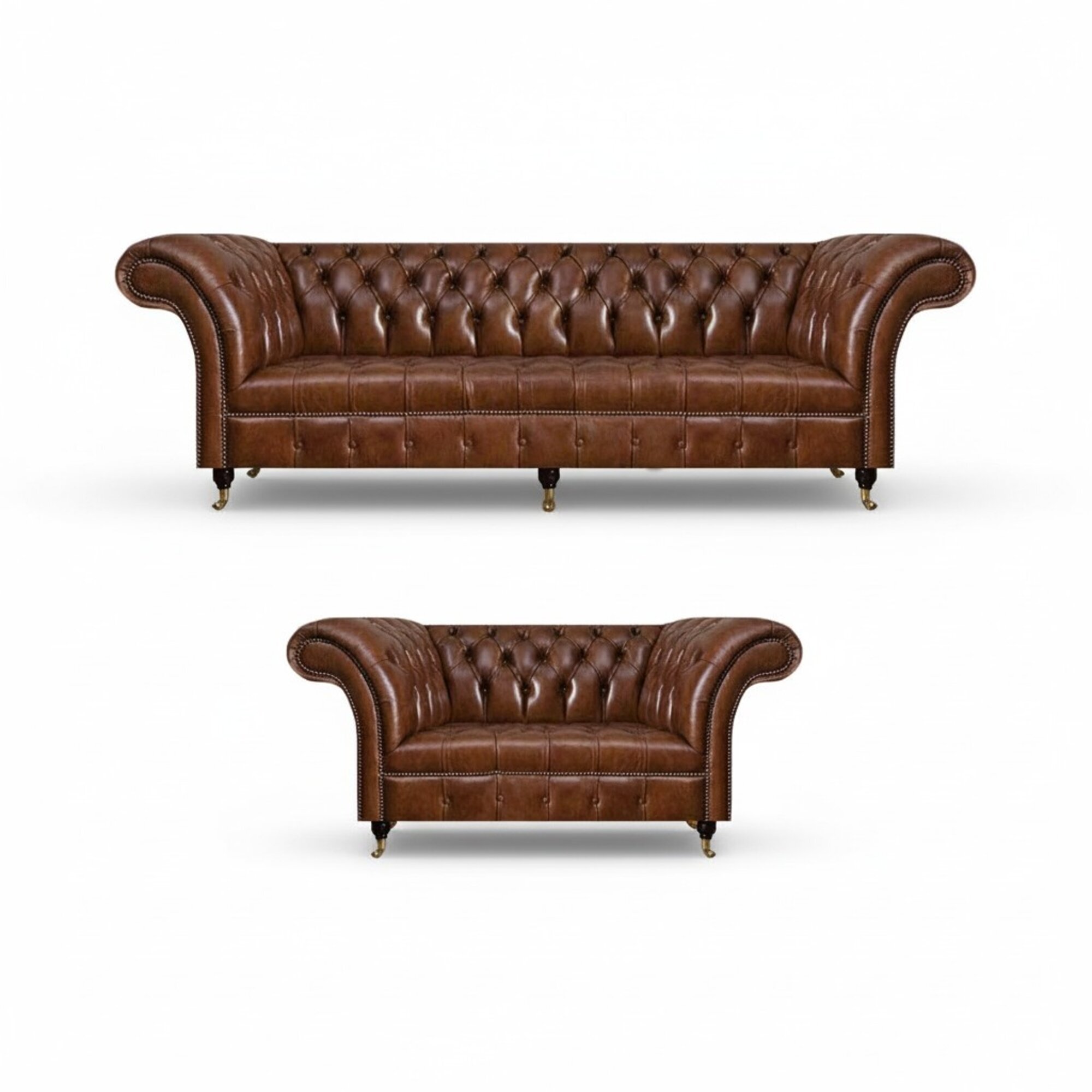 Chesterfield Braune Ledersofas Designer Garnitur Komplette Einrichtung