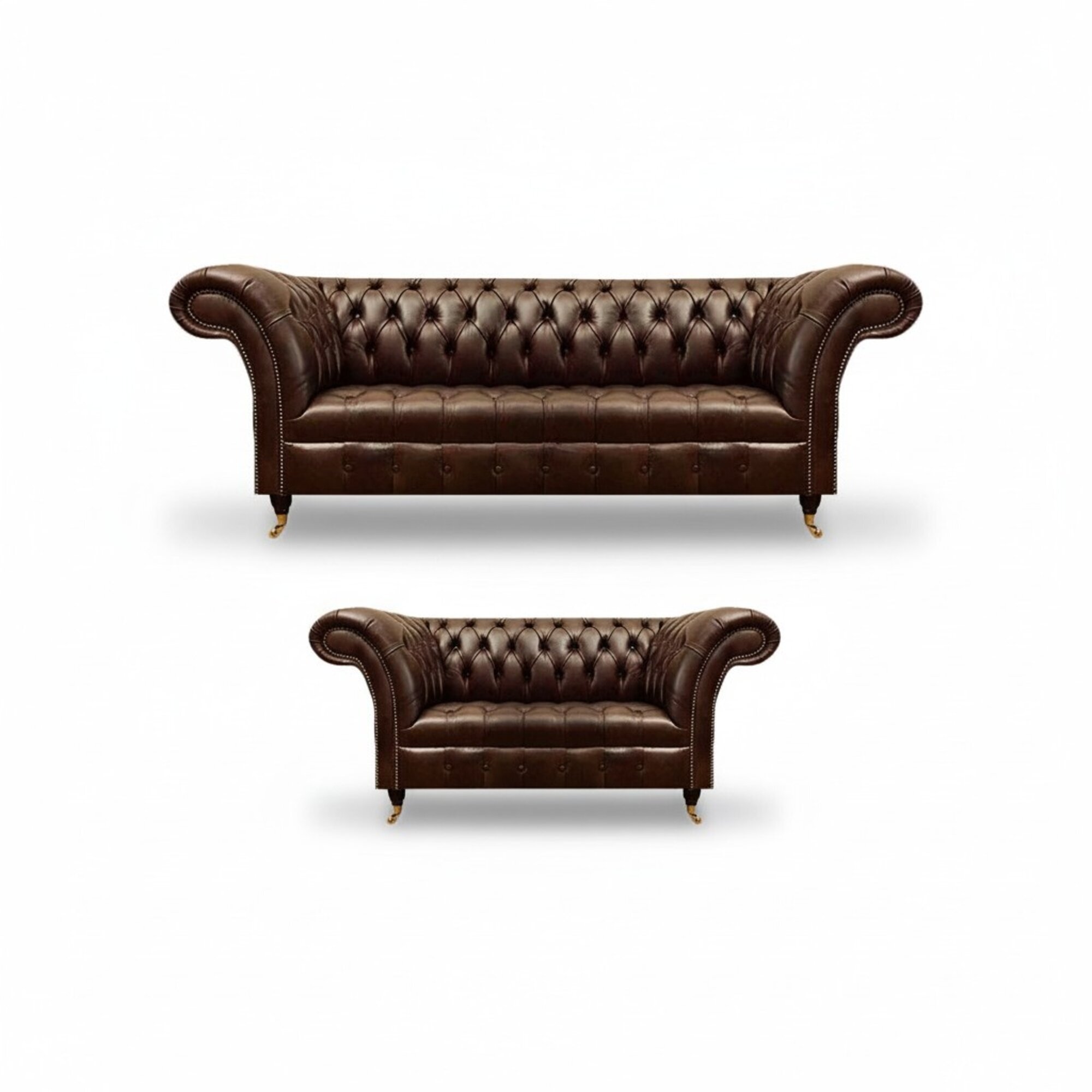 Chesterfield Braune Ledersofas Edle Wohnzimmer Couchen 2tlg Garnitur