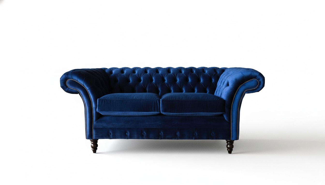 Chesterfield Büro Sitzmöbel Einrichtung Sofa Couch 2 Sitz Textil Blaue
