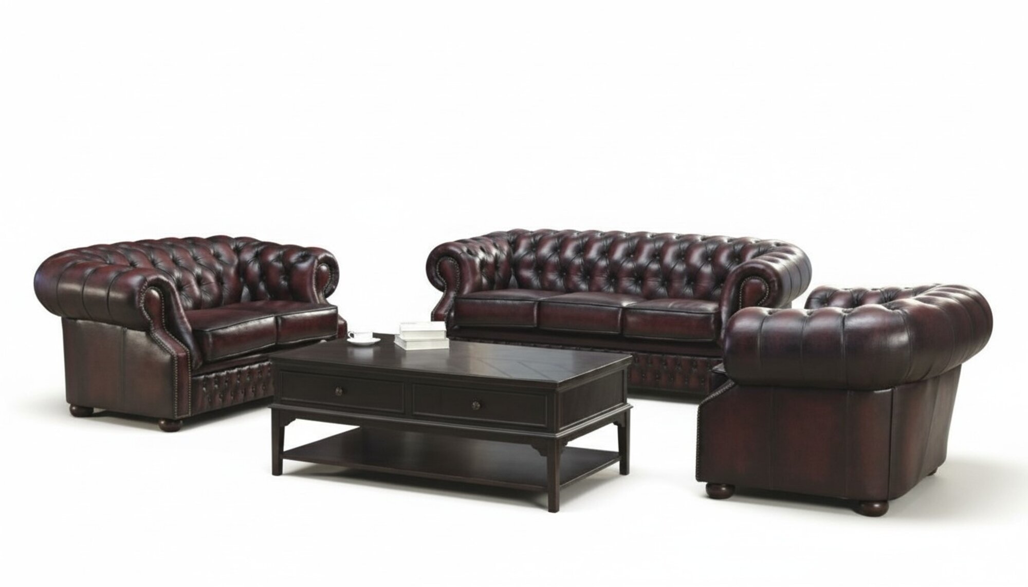 3+2+1 Sofagarnitur Oxford Chesterfield Ledersofa Couch Sofa Leder