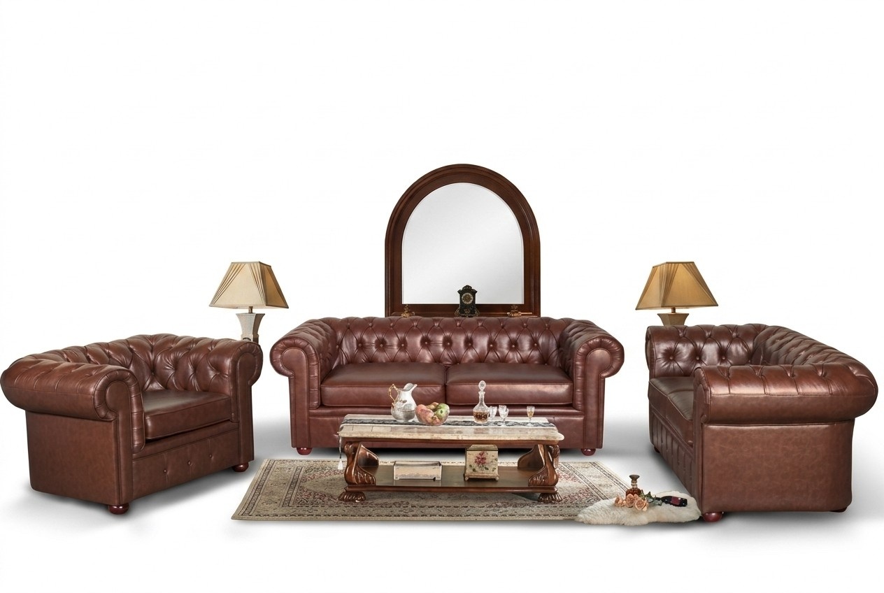 Chesterfield Couch Sofa 2+1 Sitzer Leder Couch Sitz Garnitur Sofa Garnituren