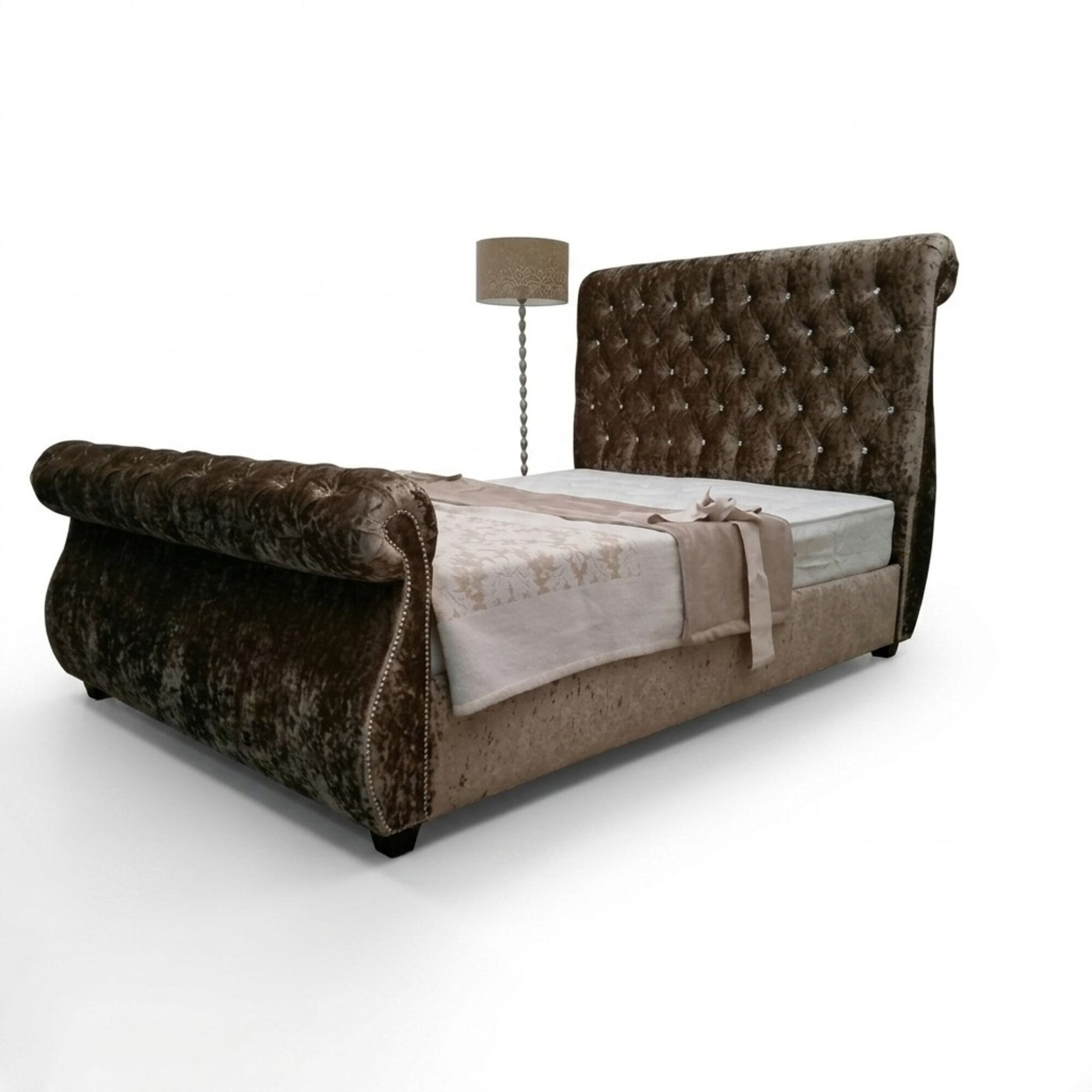 Chesterfield Design Bett Schlafzimmer Textil Samt Leder Polster Hotel Betten
