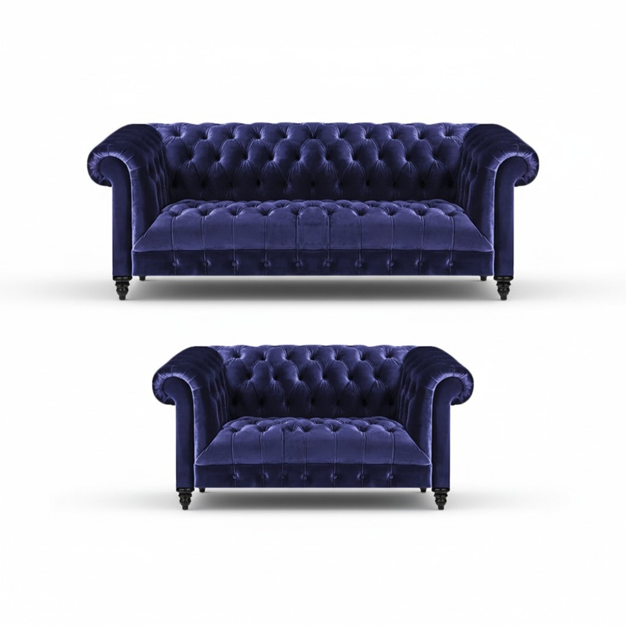 Chesterfield Design Luxus Polster Blau 2x Sofas Couch Sitz Garnitur Wohnzimmer
