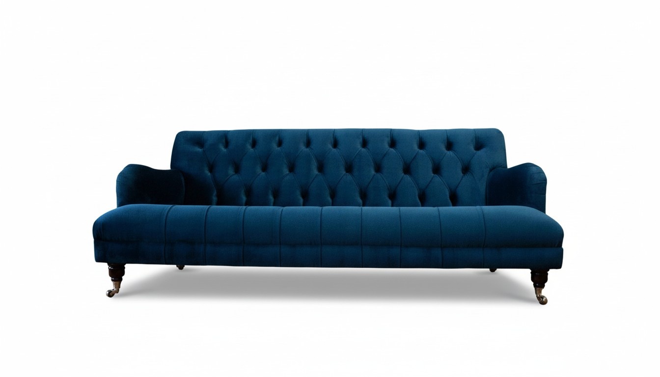 Chesterfield Design Luxus Polster Sofa Couch Sitz Garnitur Textil Blau