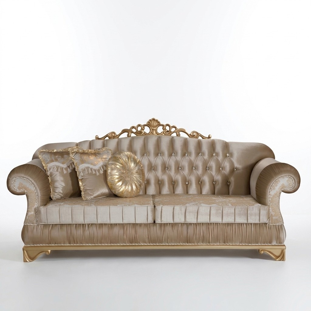 Chesterfield Design Luxus Polster Sofa Couch Sitz Garnitur Gold Textil