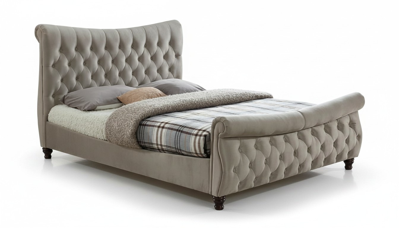 Chesterfield Design Polster Doppelbett Englisches Beige 140/160/180x200