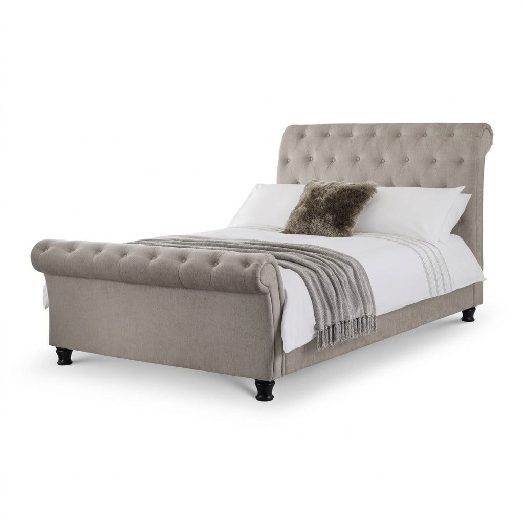 Chesterfield Design Polster Englisches Bett Grau 160/180x200 Doppelbett