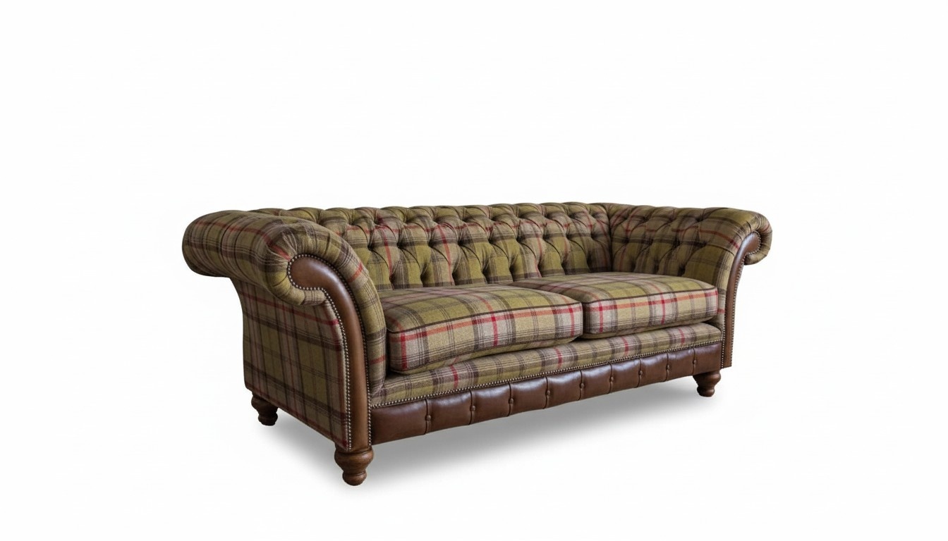 Chesterfield Design Polster Luxus Sitz Sofa Couch Grün Textil 3 Sitzer
