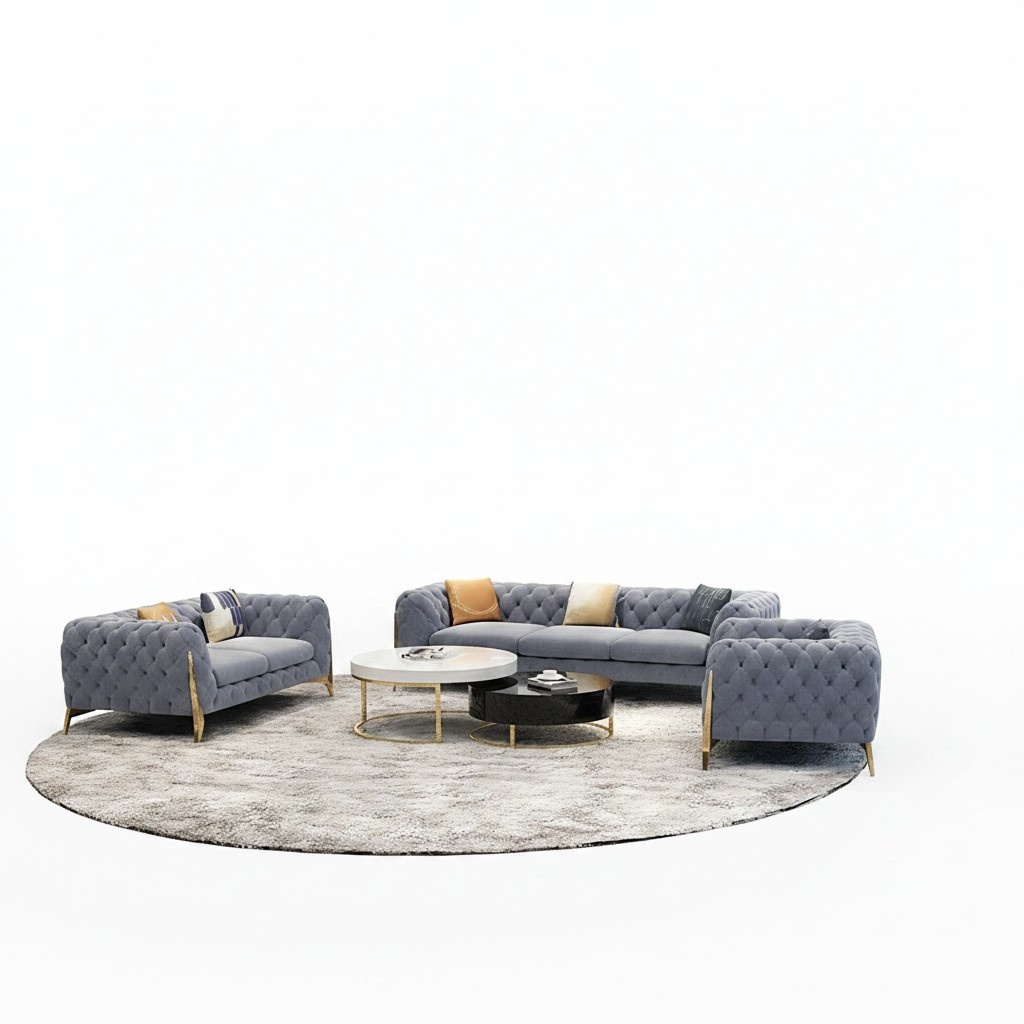 Chesterfield Design Sofa Couch Polster Sitz Garnitur 3+2+2 Sitzer Metall Samt