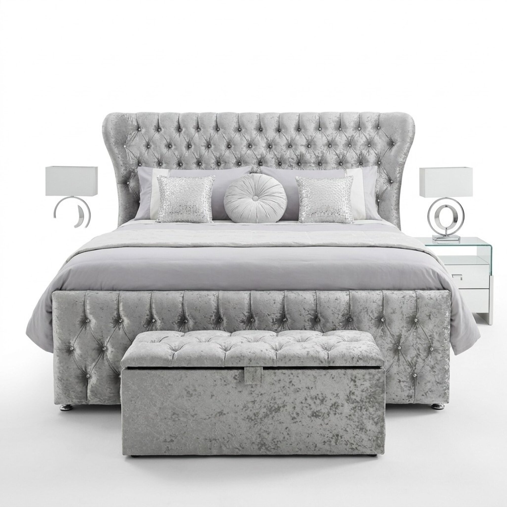 Chesterfield Designer Bett Schlafzimmer Textil Leder Polster 140/160/180