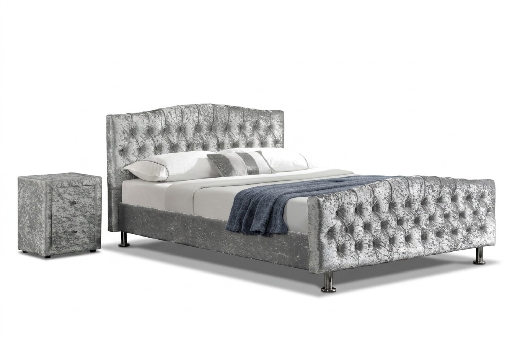 Designer Chesterfield Schlafzimmer Bett Leder Textil Polster 140/160/180/200 cm