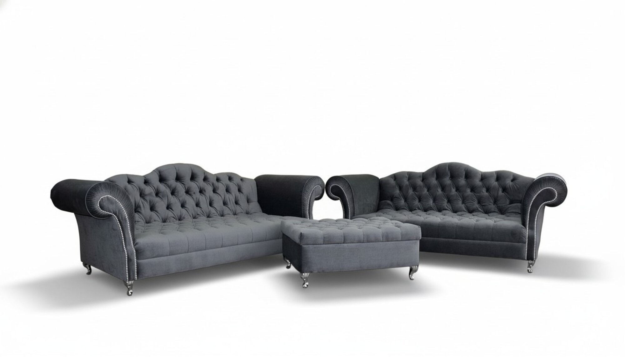 Chesterfield Designer Sofagarnitur 4+3 Hocker Couch Textil Sitz Polster