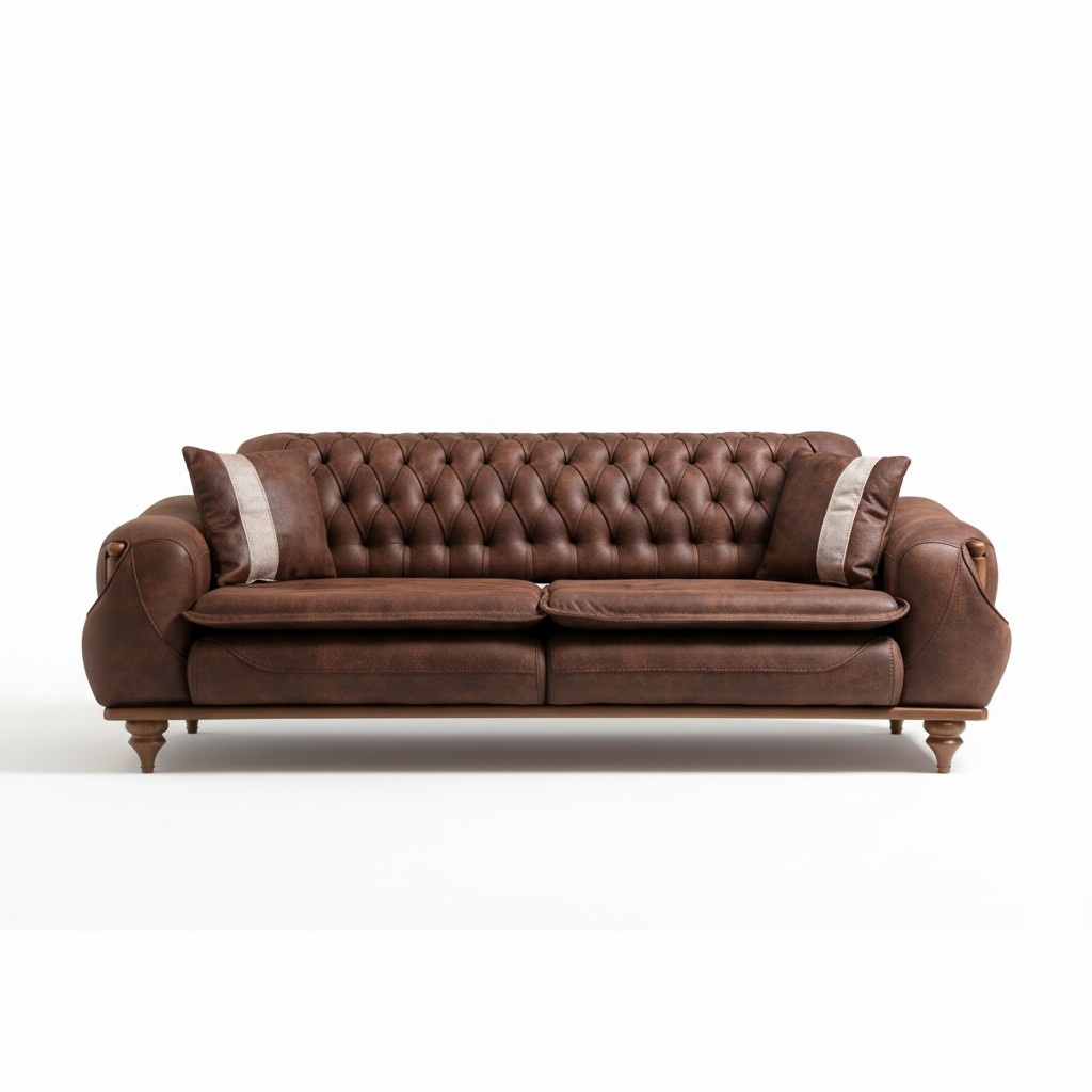 Chesterfield Dreisitzer Braune Couch Polster Möbel Textil Couchen Stoff