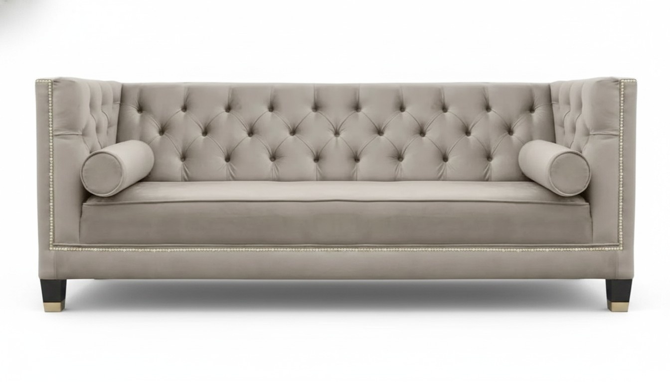 Chesterfield Dreisitzer Stoff Wohnzimmer Beige Design Couchen Polster Sofa