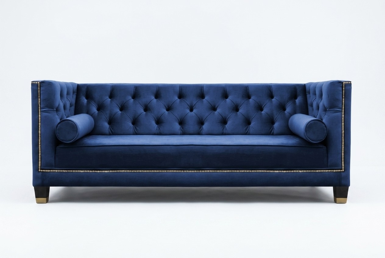 Chesterfield Dreisitzer Stoff Wohnzimmer Blau Design Couchen Polster Sofa