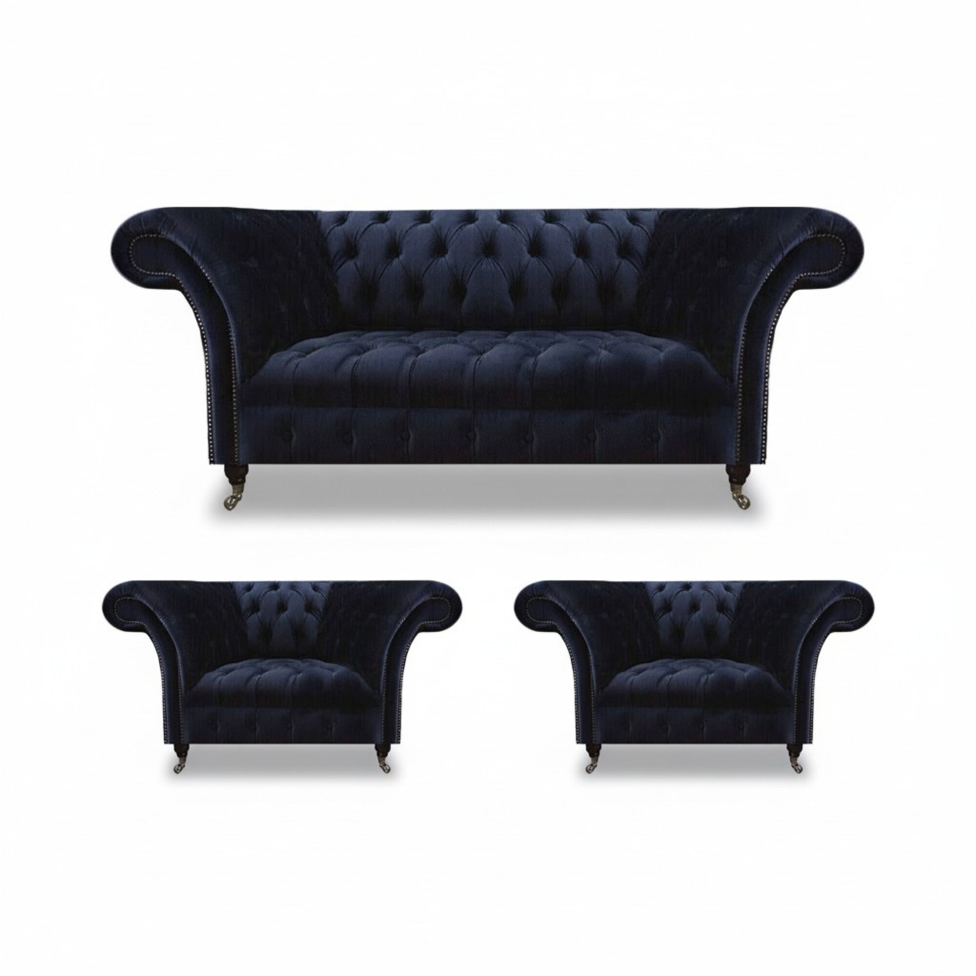 Chesterfield Dunkelblaue Sitzmöbel Wohnzimmer Polstercouchen 3tlg Set