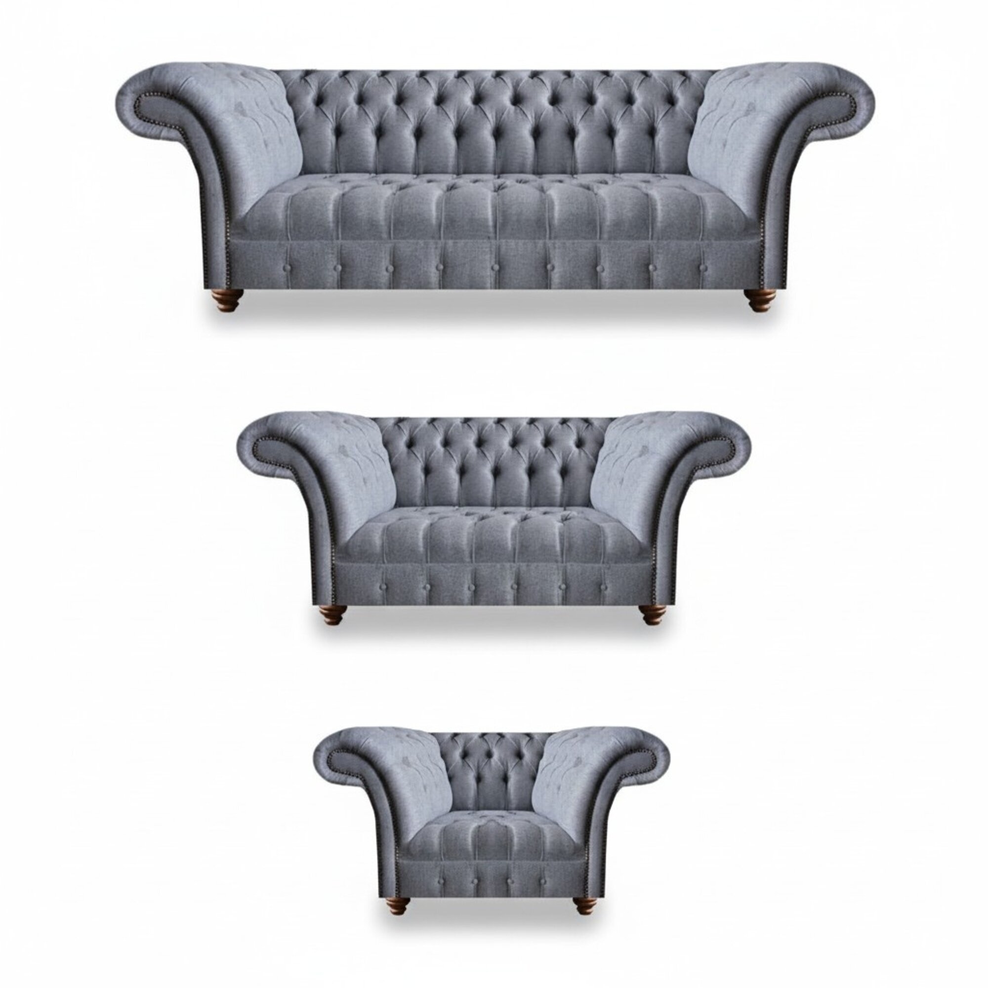 Chesterfield Edle Textilgarnitur Designer 3-Sitzer Zweisitzer Lehnsessel