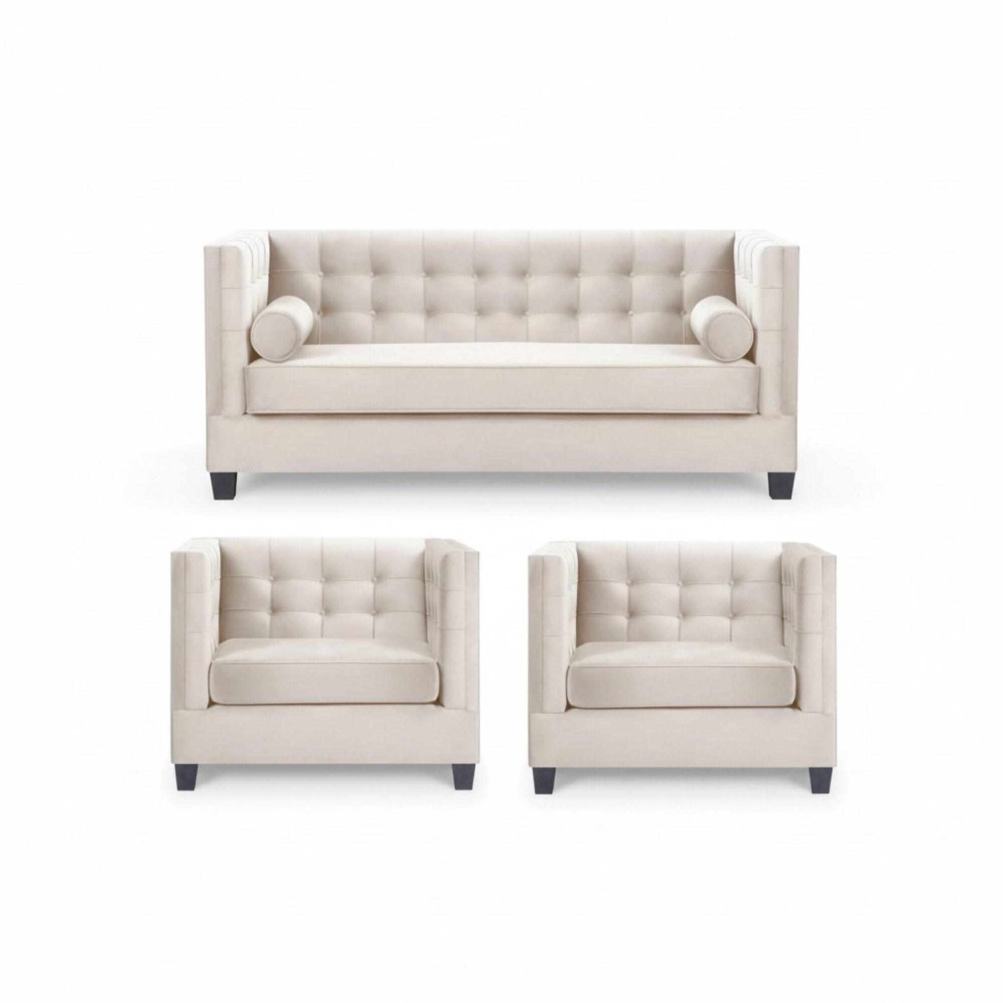 Chesterfield Garnitur Gruppe Sessel Beige Stoff Couchen Möbel Sofagarnitur Neu