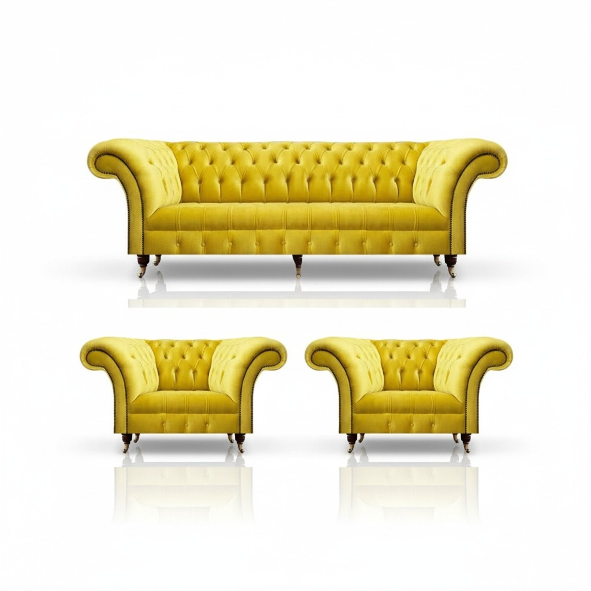 Chesterfield Gelb Sofagarnitur 3tlg Textil Stoff Polstermöbel Sessel Neu Möbel