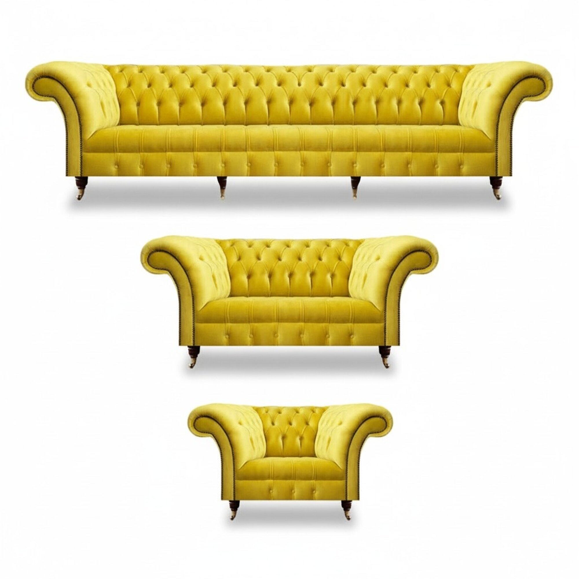 Chesterfield Gelb Sofagarnitur Wohnzimmer Möbel Sofa Couch Textil Sessel