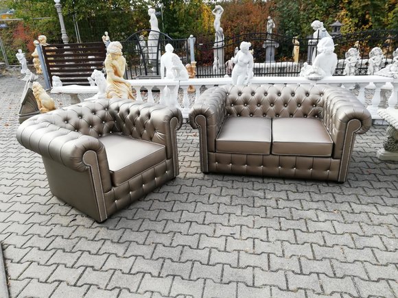 Designer Chesterfield Sofagarnitur Sofa Couch 2+1 Polster Sitz Garnitur Gold