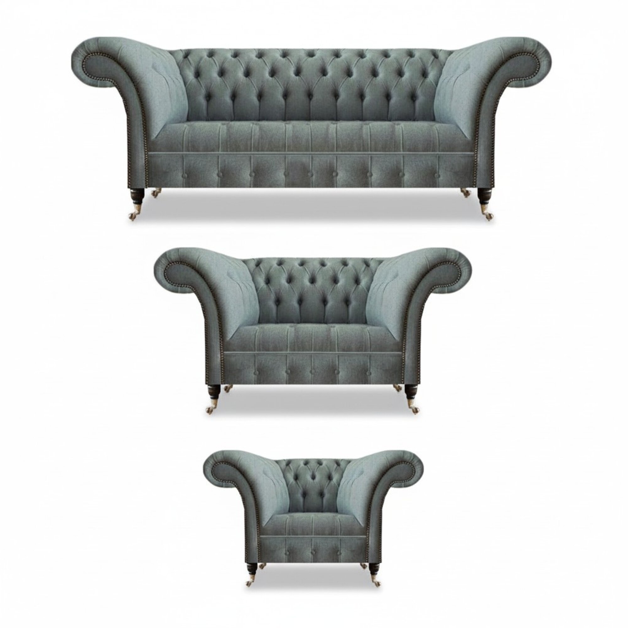 Chesterfield Grau Luxus Sofagarnitur 3tlg Wohnzimmer Modern Einrichtung