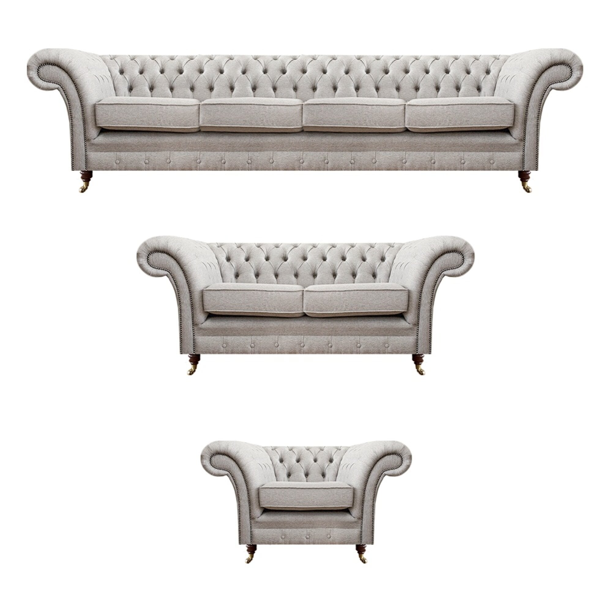 Chesterfield Grau Set Luxus Polstermöbel Sofas Komplett Wohnzimmer
