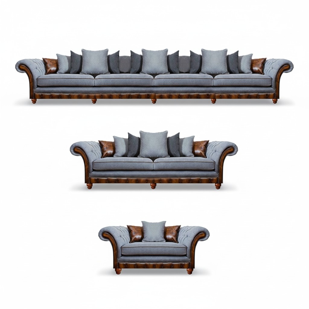 Chesterfield Grau Sofagarnitur 3tlg Moderne Couchen Luxuriöse Wohnzimmer