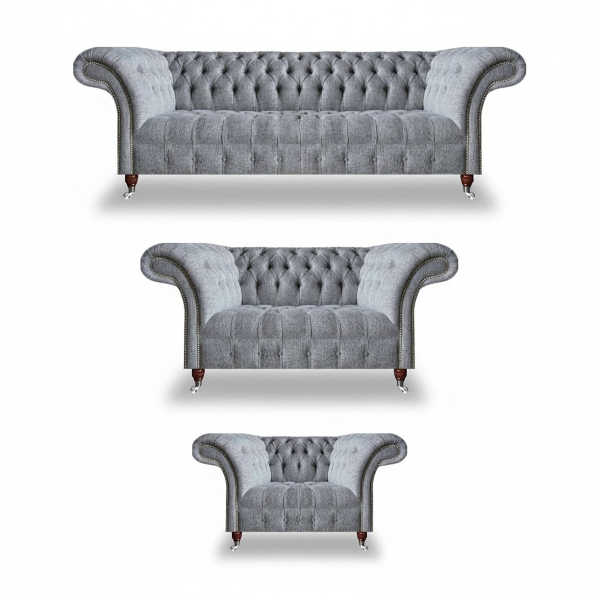 Chesterfield Grau Sofas Komplett 3tlg Sessel Design Möbel Sofagarnitur