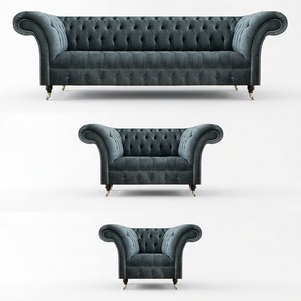 Chesterfield Graue Couchgarnitur Designer Polstersofas Edler Einsitzer